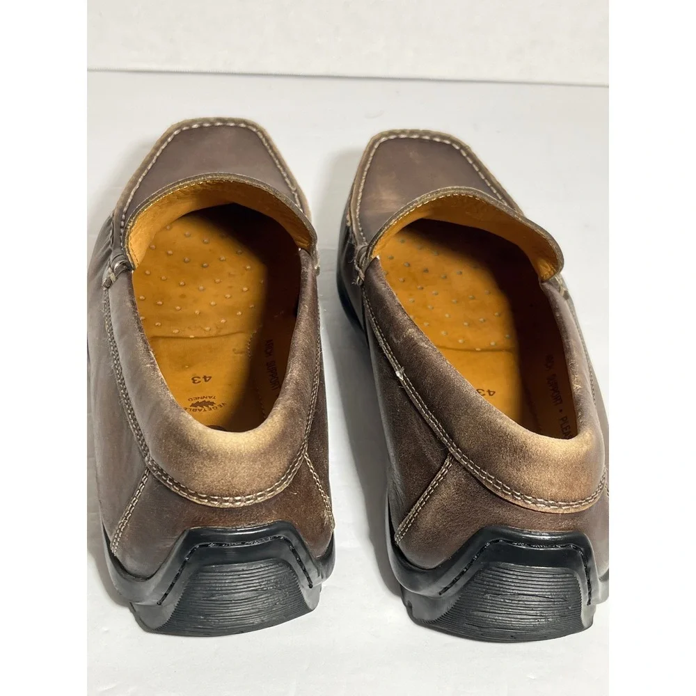 ECCO Mens Brown Leather Handsewn Loafers Slip On Driving Shoes Size 43 9 9.5